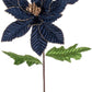 22" Velvet Poinsettia Stem, Midnight Blue