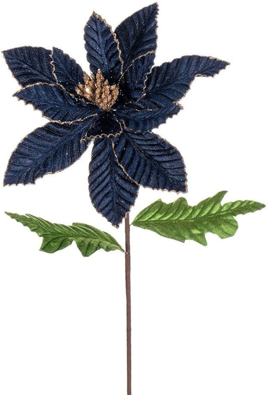 22" Velvet Poinsettia Stem, Midnight Blue