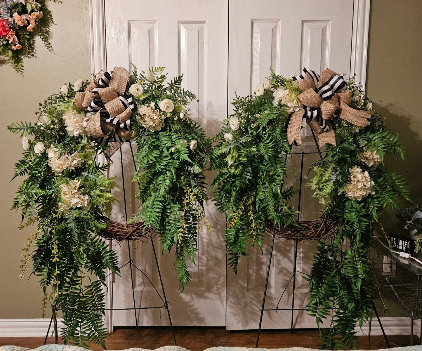 Greenery Wreaths With Bows (pair)