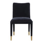 Navy blue velvet chair with gold legs on a white background