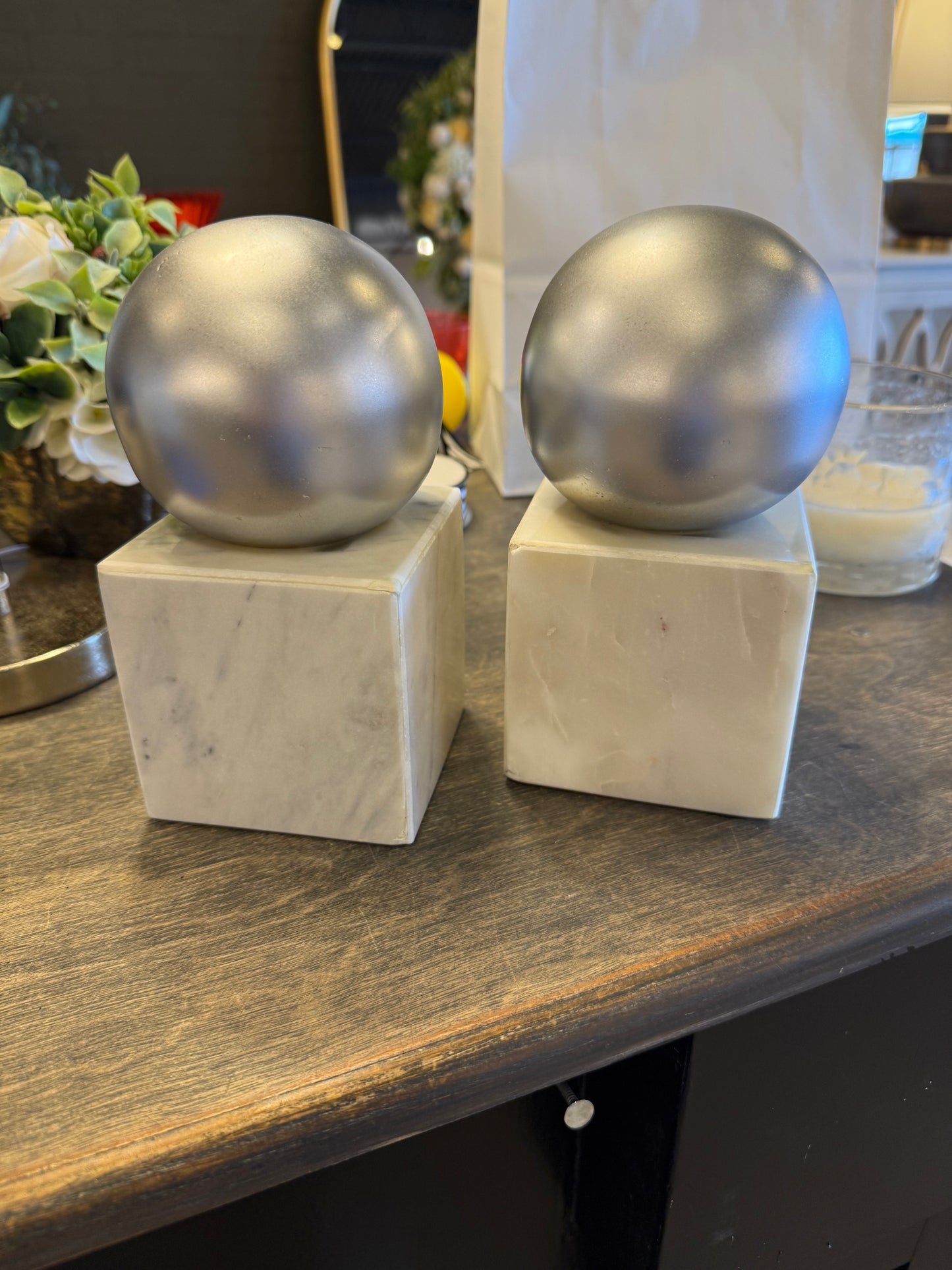 Gold Marble Orb Bookends, Set of 2