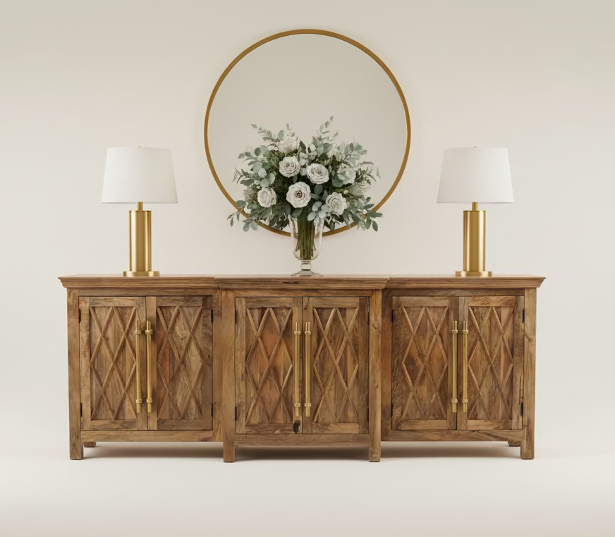 Leah Extra Long Breakfront, Dark Natural