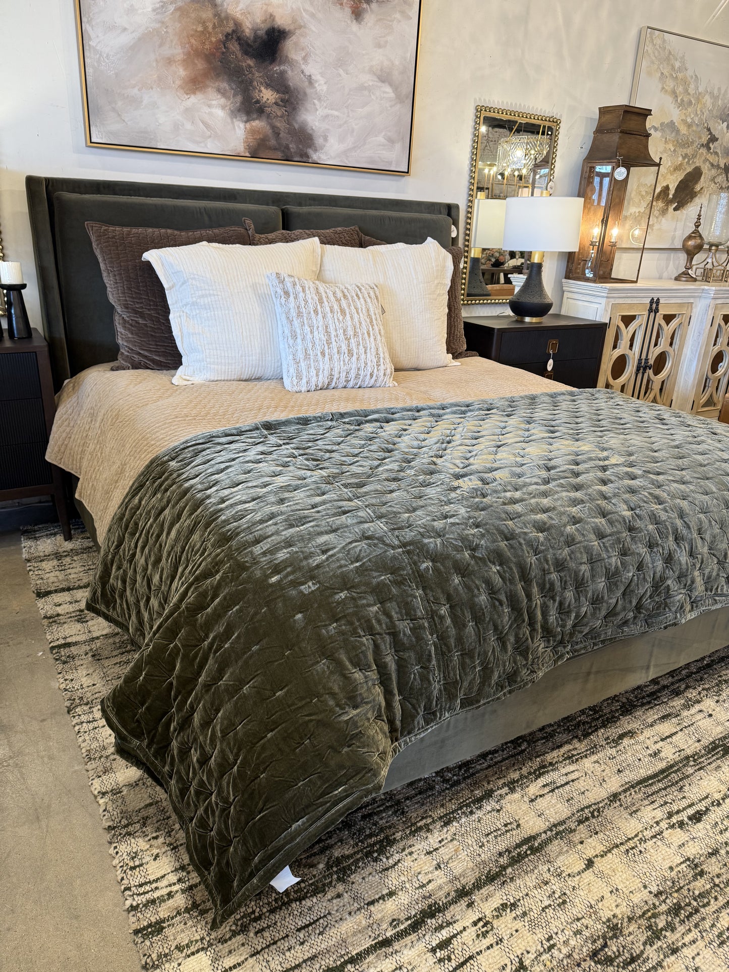 Potter King Bed, Olive Velvet