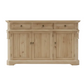 Wooden sideboard with three doors and two drawers on a white background