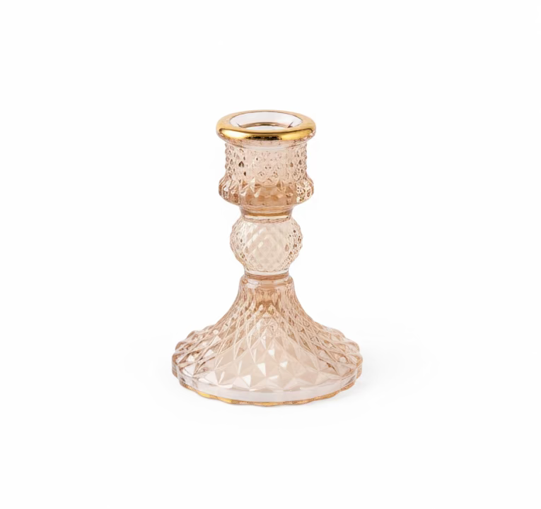 Vintage Amber Glass Tapered Candleholder, Short