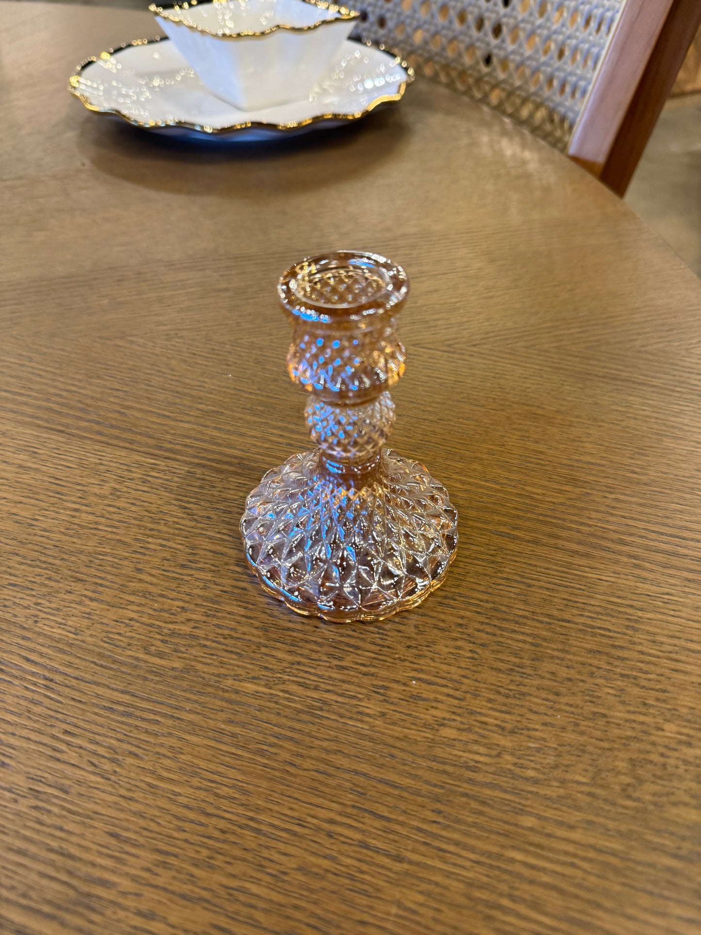 Vintage Amber Glass Tapered Candleholder, Short