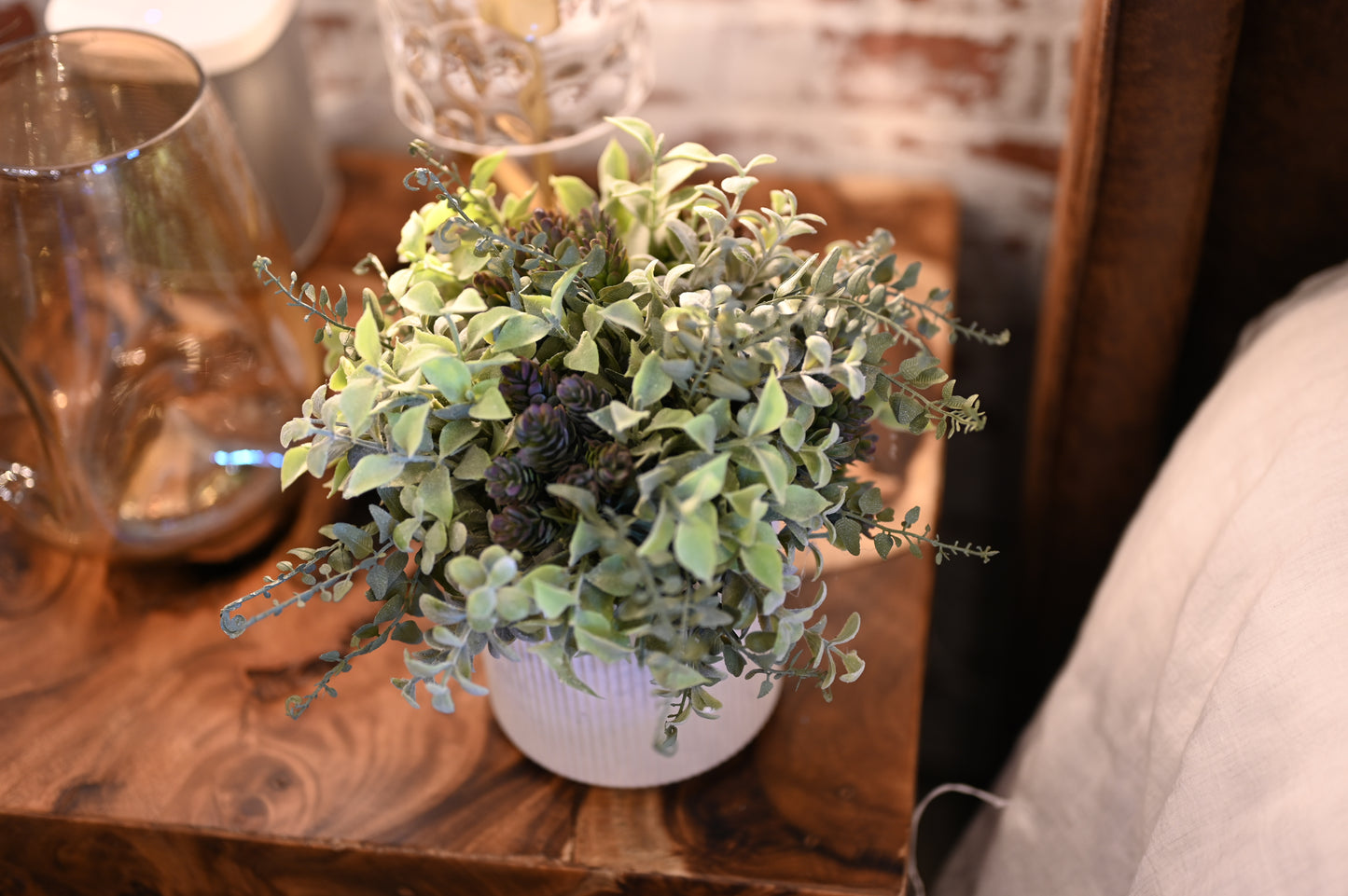 Mixed Greenery In White Container