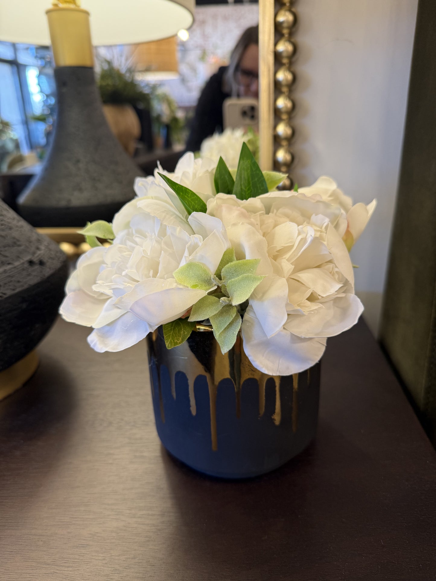 Cream Peony Sit Around in Black and Gold Container