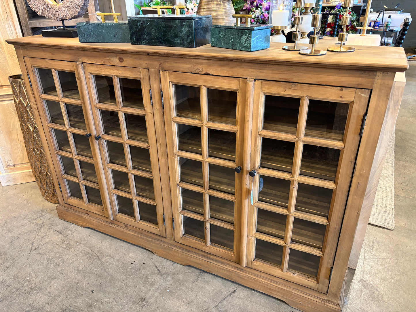 Brynn Narrow Window Pane Console (Natural)