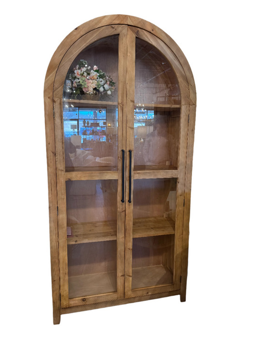 Ellen Natural Solid Elm and Glass Arched Cabinet