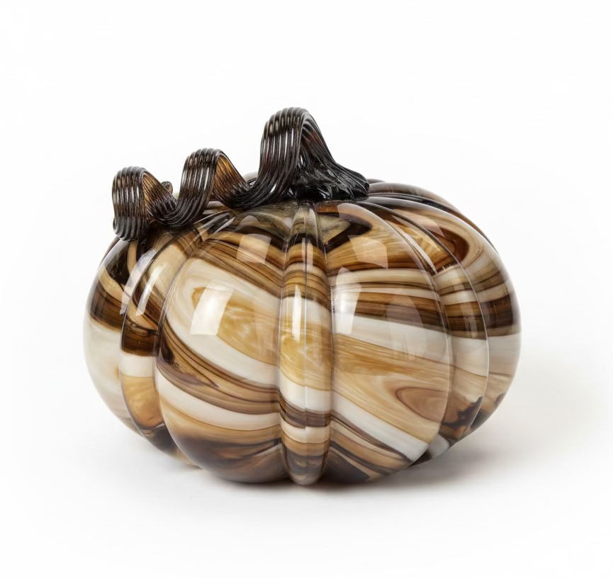 Brown, White, Taupe Swirl Glass Pumpkin (Various Sizes)