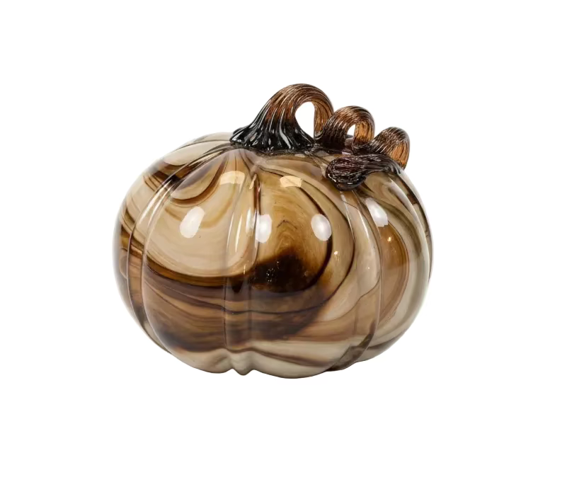 Brown, White, Taupe Swirl Glass Pumpkin (Various Sizes)