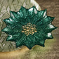 Poinsettia Glass Plate,Green/Gold