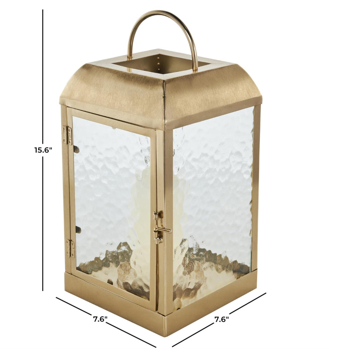 Gold Metal Lantern with Pebbled Glass (Various Sizes)