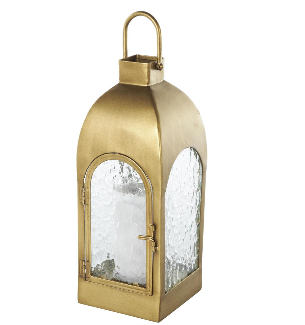 Gold Metal Lantern with Pebbled Glass (Various Sizes)