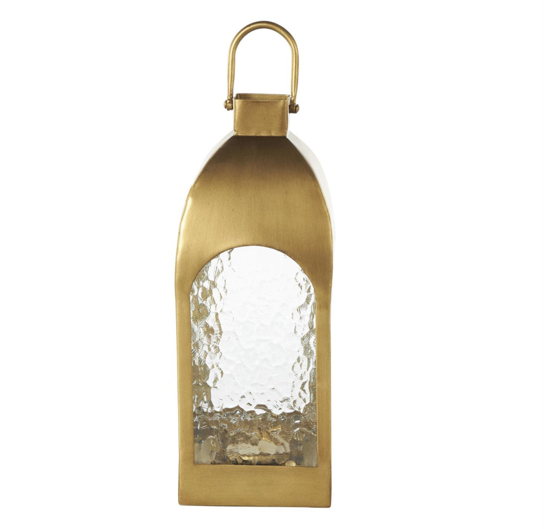 Gold Metal Lantern with Pebbled Glass (Various Sizes)