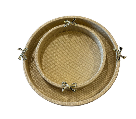 Woven Ottoman Tray with Gold Bow (Various Sizes)