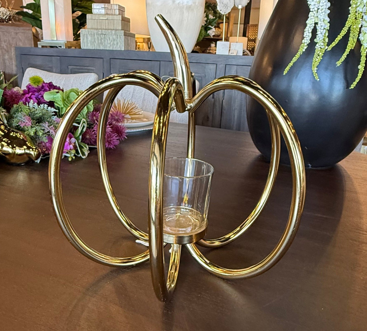 Gold Metal Pumpkin Candleholder