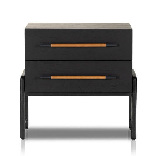 Maxwell Leather & Oak Nightstand, Dark