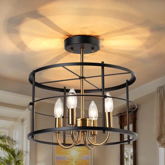 Christy Semi-Flush Mount Light, Black & Gold