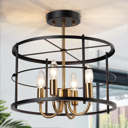 Christy Semi-Flush Mount Light, Black & Gold