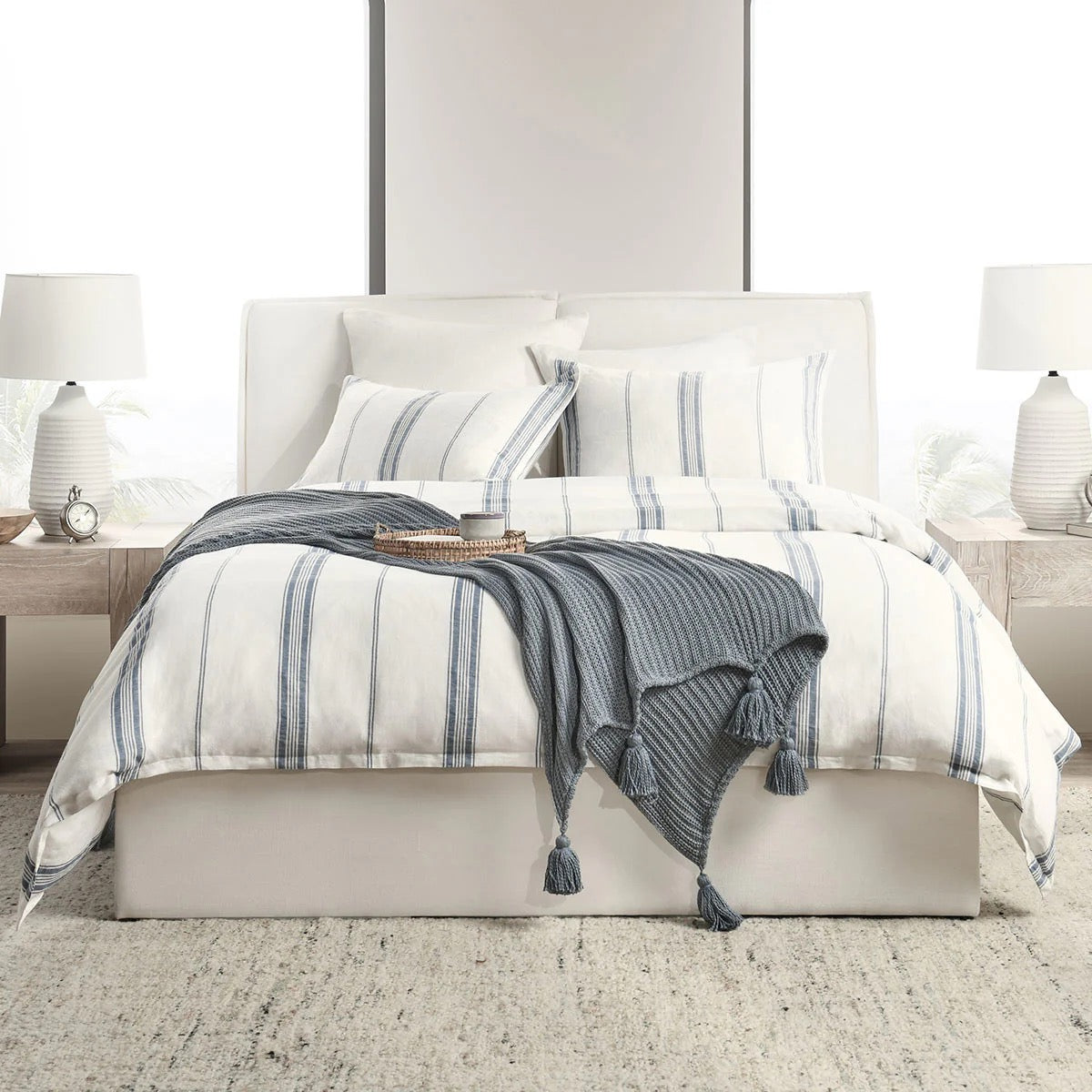 Jayson 2 Piece Queen Duvet Set, Blue Stripe