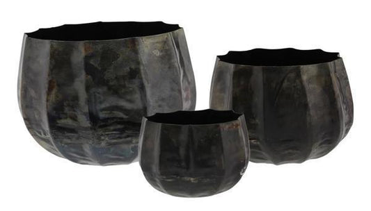 Set of 3 Cobblestone Metal Pots, Old Silver