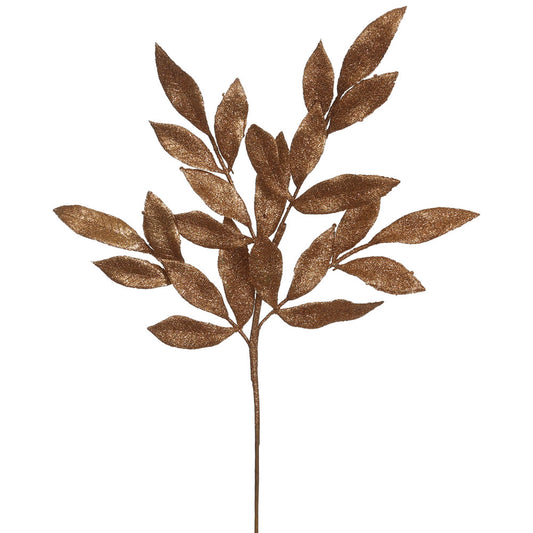 22" Copper Glitter Bay Leaf Spray