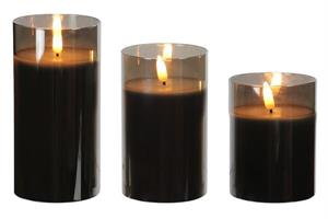 Black Glass Tube LED Candles, Set of 3