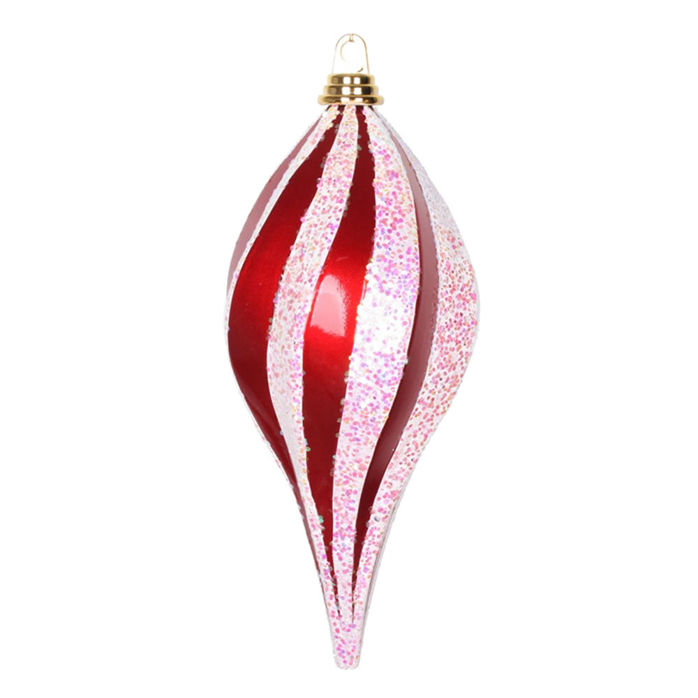 12" Red/White Candy Glitter Swirl Drop Ornament