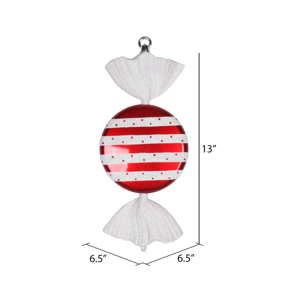 13" Red/White Stripe Candy Glitter Ornament