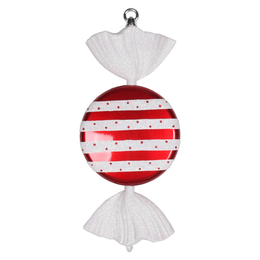 13" Red/White Stripe Candy Glitter Ornament