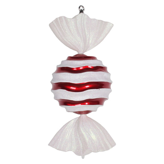 18.5" Red/White Stripe Wave Candy Glitter Ornament, Shatterproof