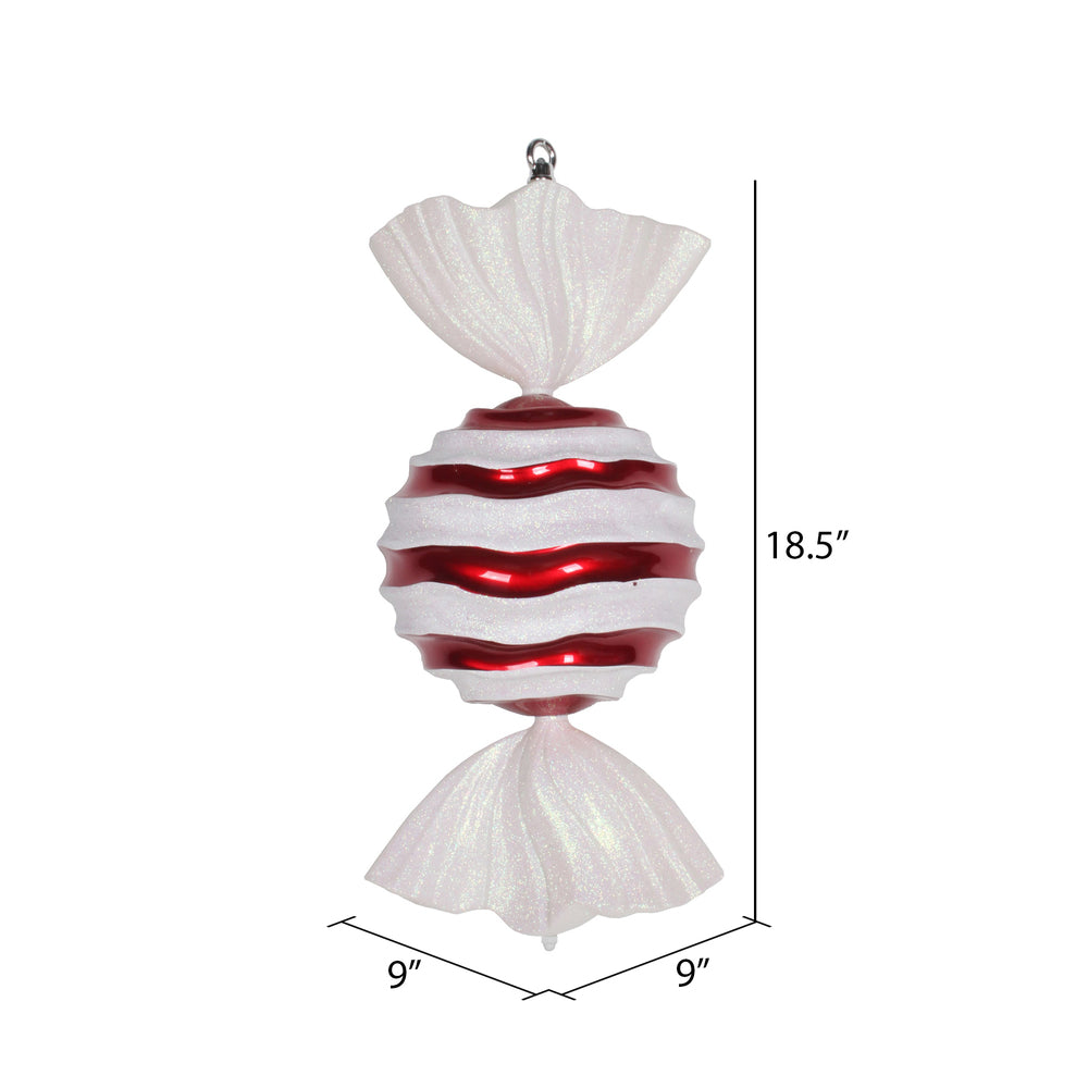 18.5" Red/White Stripe Wave Candy Glitter Ornament, Shatterproof