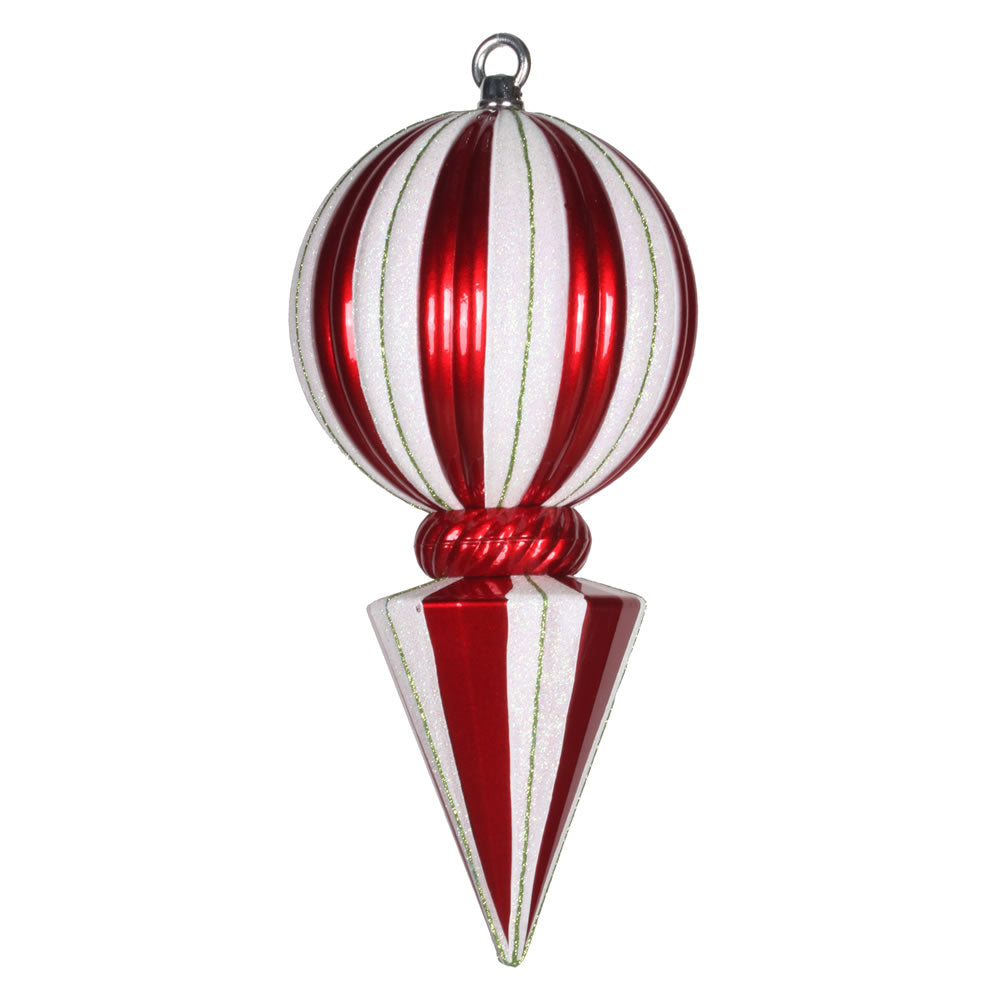 12" Red/White Striped Ball Finial Ornament