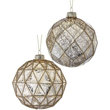 Mercury Glass Glittered Geometric Ball Ornament (Various Styles)