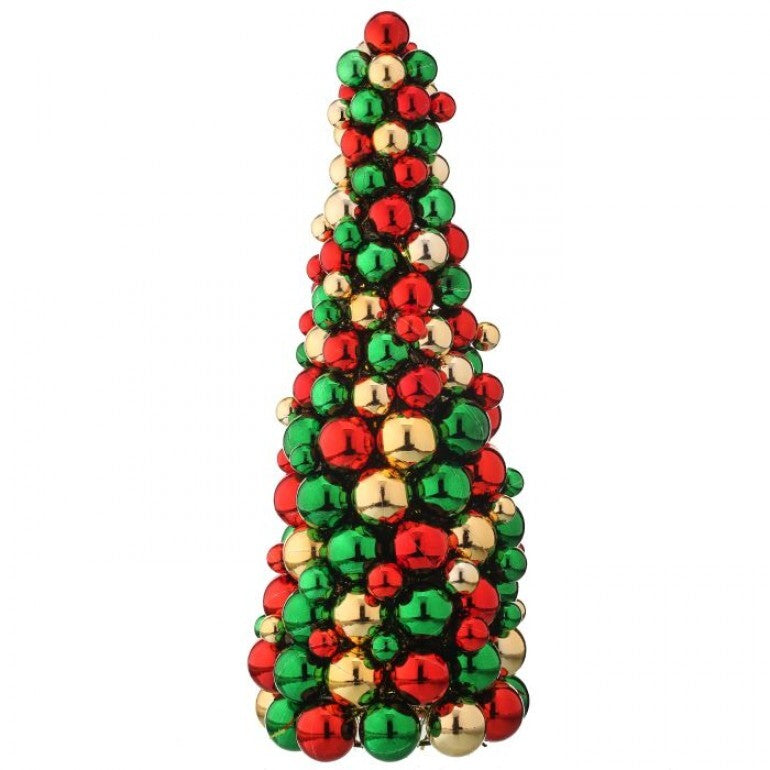 18" Mixed Ball Cone Tree, Red/Green/Gold