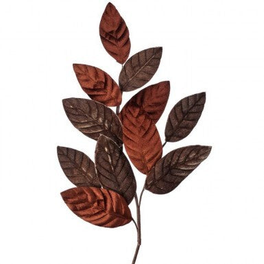 26" Velvet Magnolia Leaf Spray, Brown