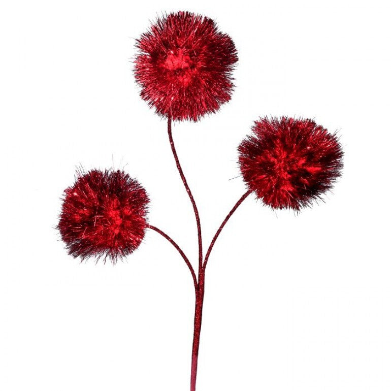 14" Tinsel Retro Glitter Pom Pom Pick, Red