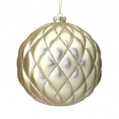 150mm Matte Glitter Net Ball Ornament, Champagne Gold