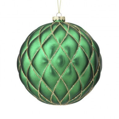 150mm Matte Glitter Net Ball Ornament, Green/Gold