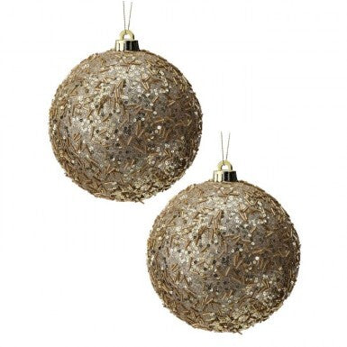 Champagne Beaded Glitter Ball Ornament, 150mm