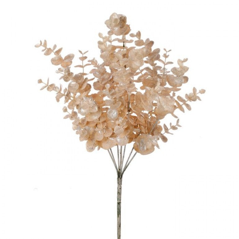 17" Glitter Metallic Eucalyptus Spray Bush, Champagne