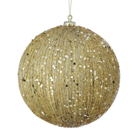 Beaded Metallic Ridged Ball Ornament, Champagne Gold