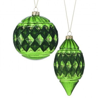 Emerald Glass Flock Diamond Ornament (Various Styles)