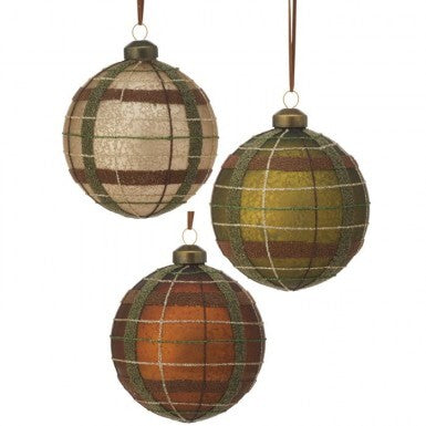 4" Glass Matte Plaid Ball Ornament (Various Colors)