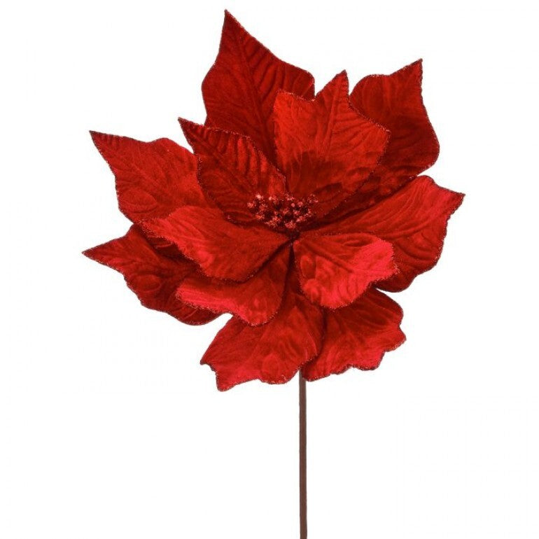 24" Rich Velvet Poinsettia Stem, Red