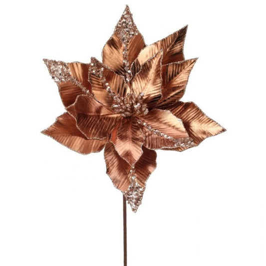 24" Poinsettia with Glitter Edge Stem, Copper