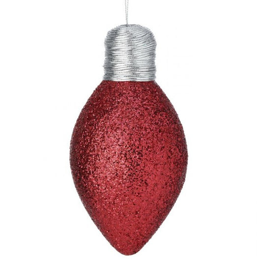 7" Glitter Lightbulb Ornament, Red