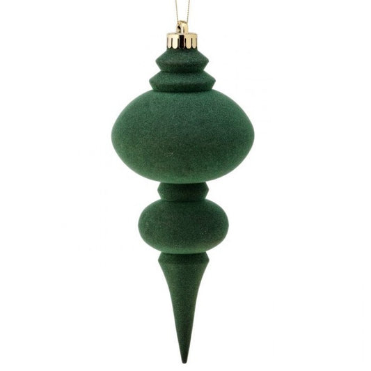 10" Flocked Finial Ornament, Dark Green